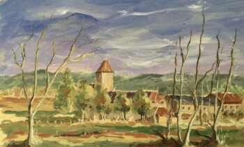 Gouache sur carton La ferme de Launay-Nesles-la-Vallée