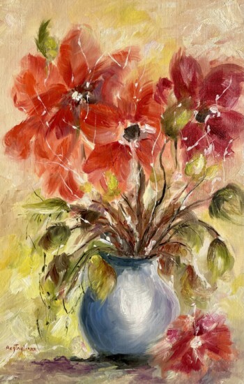 Huile sur toile. Le vase bleue