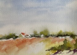 PLAINE A AUVERS SUR OISE 2 AQUARELLE 20X27CM