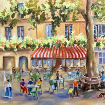 Terrasse St Antonin Noble Val - Huile sur toile - 100 x 81 cm