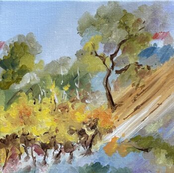 Vignes près de Bergerac - Huile sur toile - 20 x 20 cm