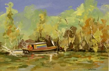 Bords de l'Oise Le Botin -Gouache - 67x 50 cm