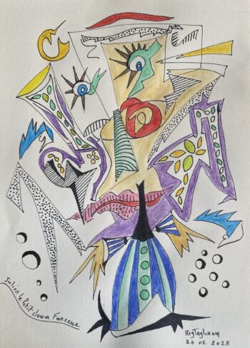 Julien le petit clown farceur - Technique mixte (encre et aquarelle) sur papier