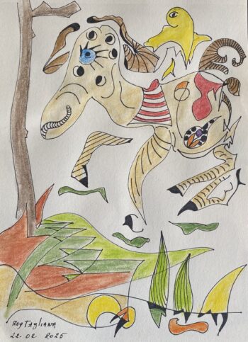 Un petit fantôme à cheval - Technique mixte (encre et aquarelle) sur papier