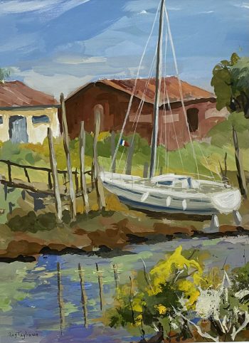 Canal de la Cayenne à Marenne - Gouache sur carton - 29 x 38 cm - 320 €